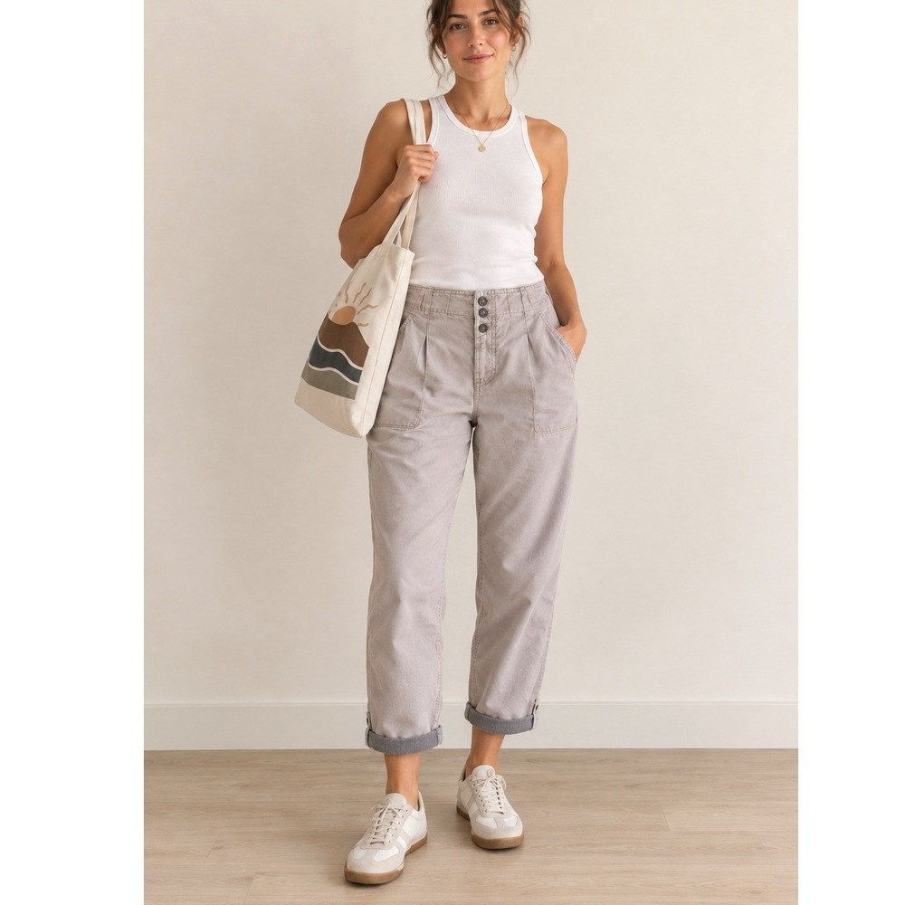 Marrakech High Rise Linen Lyocell Blend Cropped Pants Tan Grey Size‎ 29 Utility